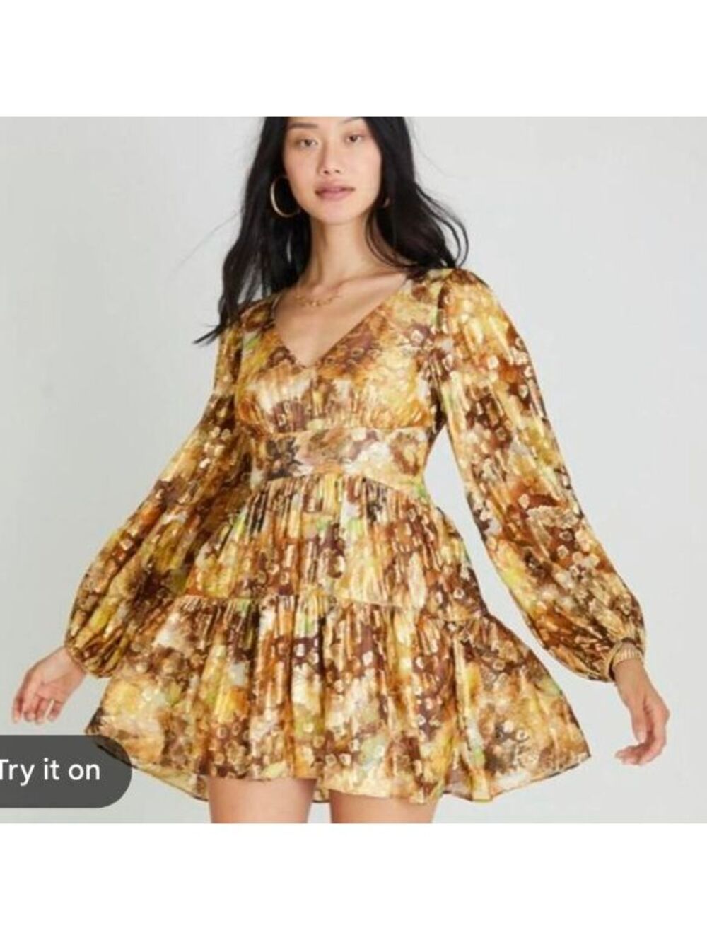 LoveShackFancy Brown Floral Metallic Mini Willis Dress Sun Shower Size 0 or XS